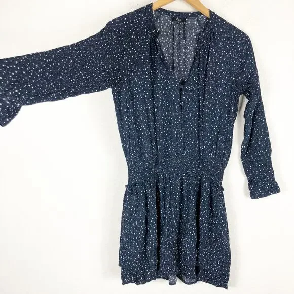 Rails Jasmine Star Print Mini Dress Navy Nova Size Medium Smocked Long Sleeve - Picture 10 of 12